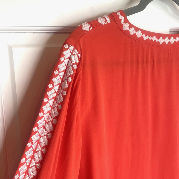 SOLITAIRE Women's Boho Embroidered Blouse Top Size L Flowy Aztec Peasant Beach - Picture 9 of 16